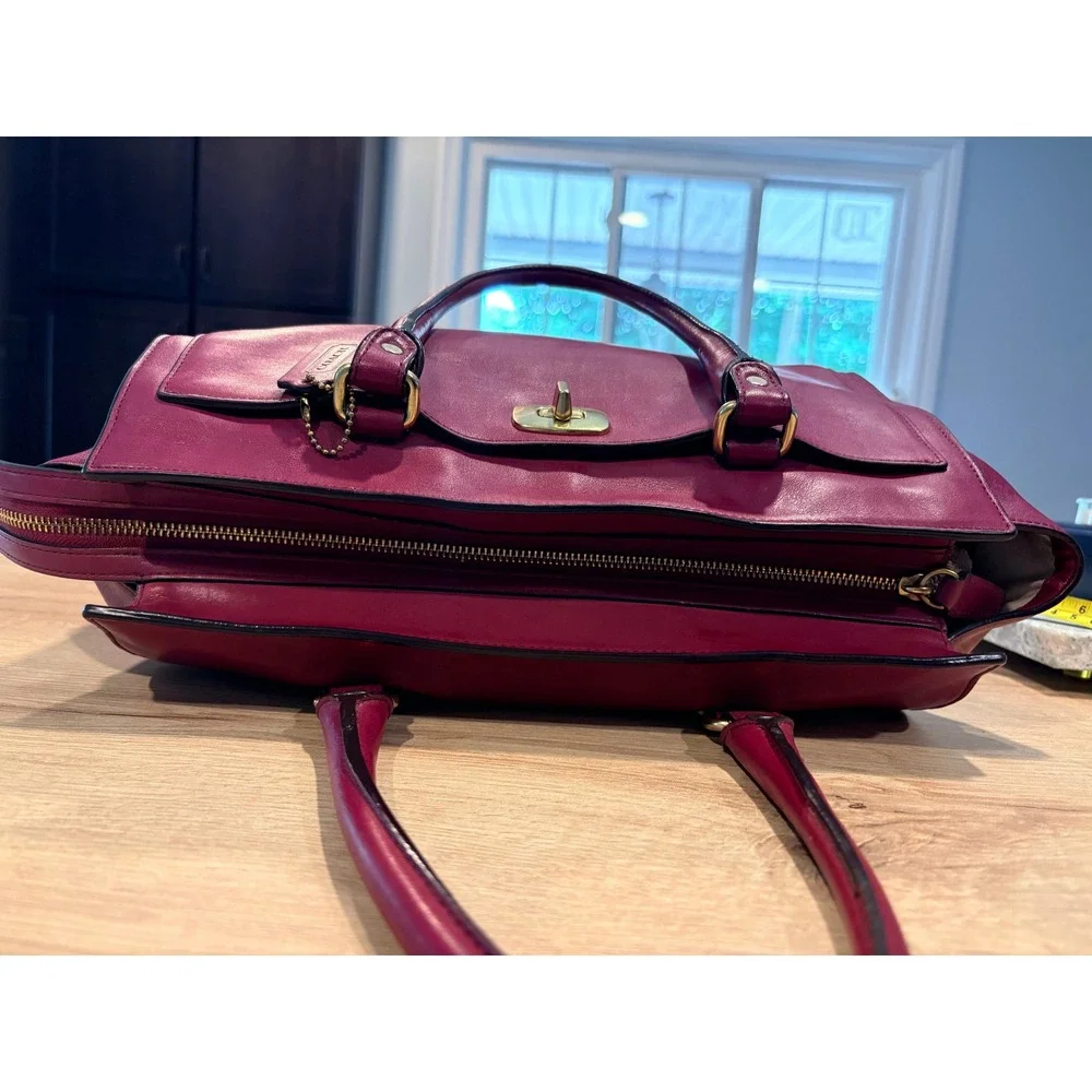 Coach Madison Satchel Magenta Pink Leather Handbag 25359 Brass Hardware
